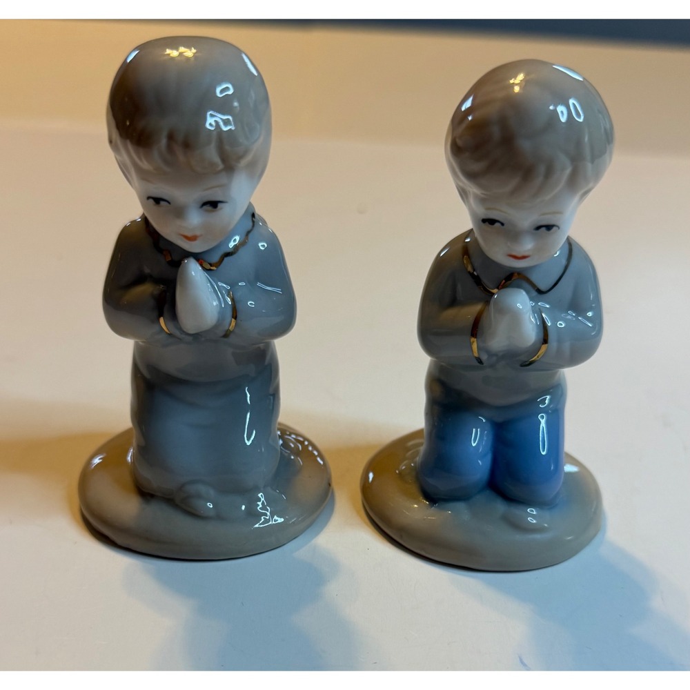 Vintage Praying Children Figurines Set of 2 Ceramic Boys Girls Religious Decor